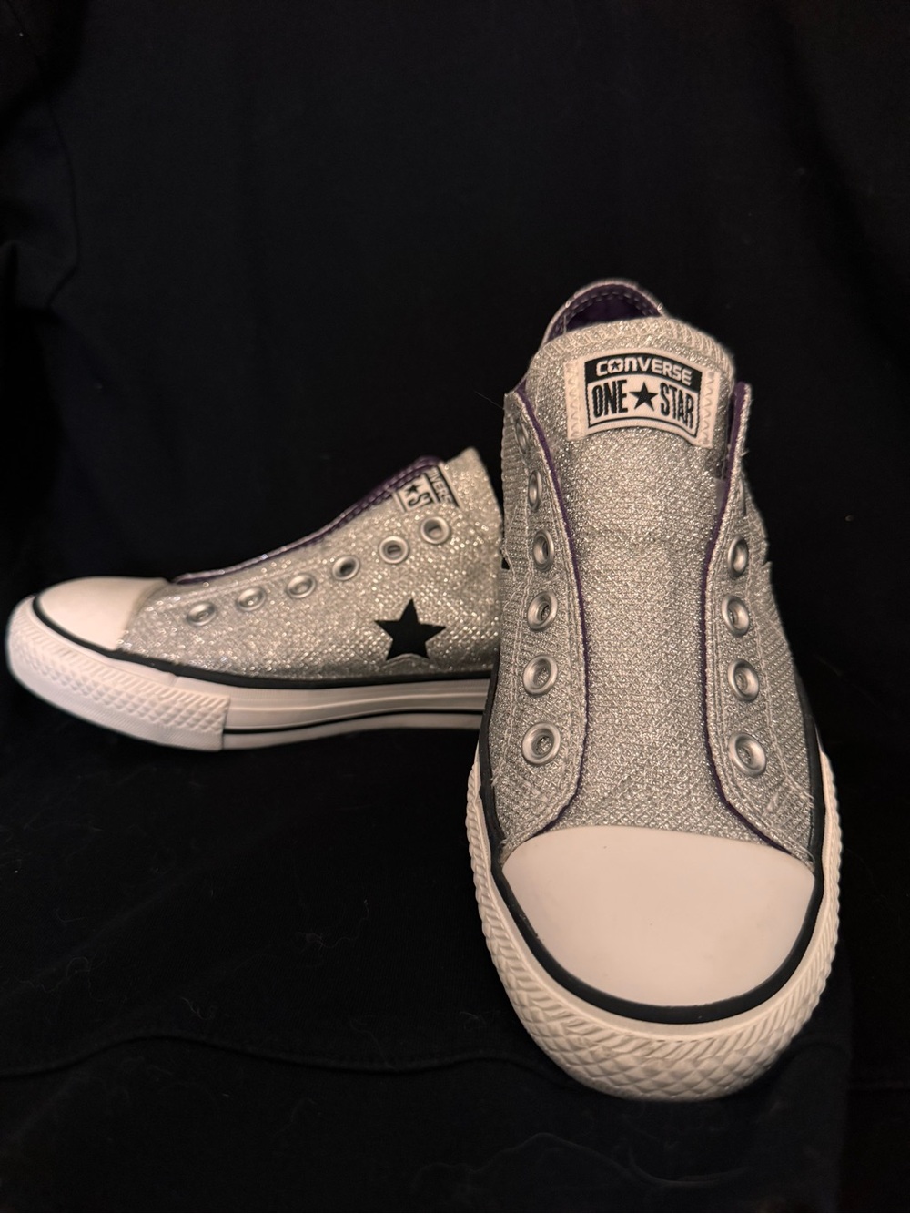 Converse Silver Glitter One Star Slip-On Sneakers
